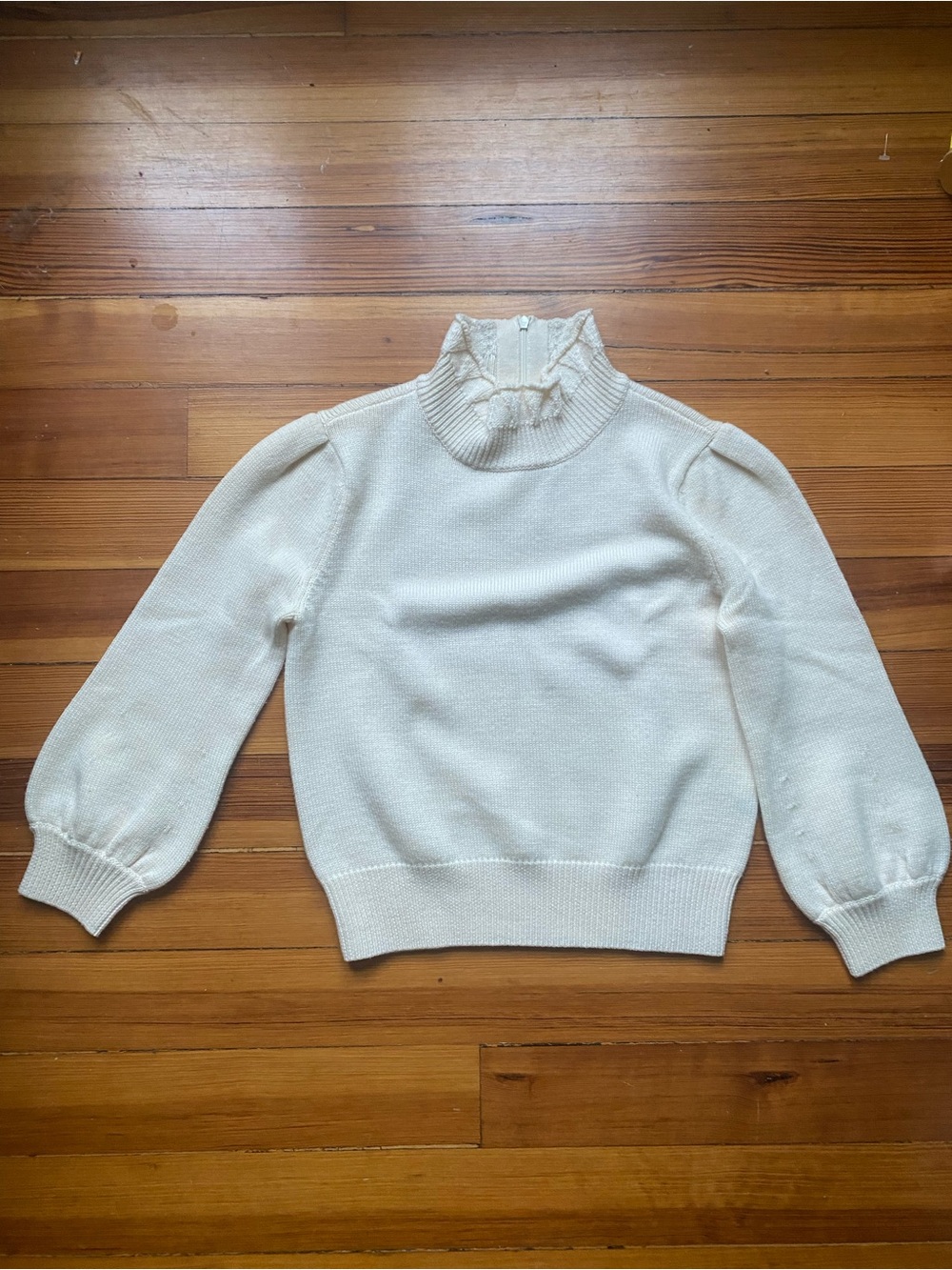 CO Essentials Merino wool Cream Ruffle Mock Neck Sweater